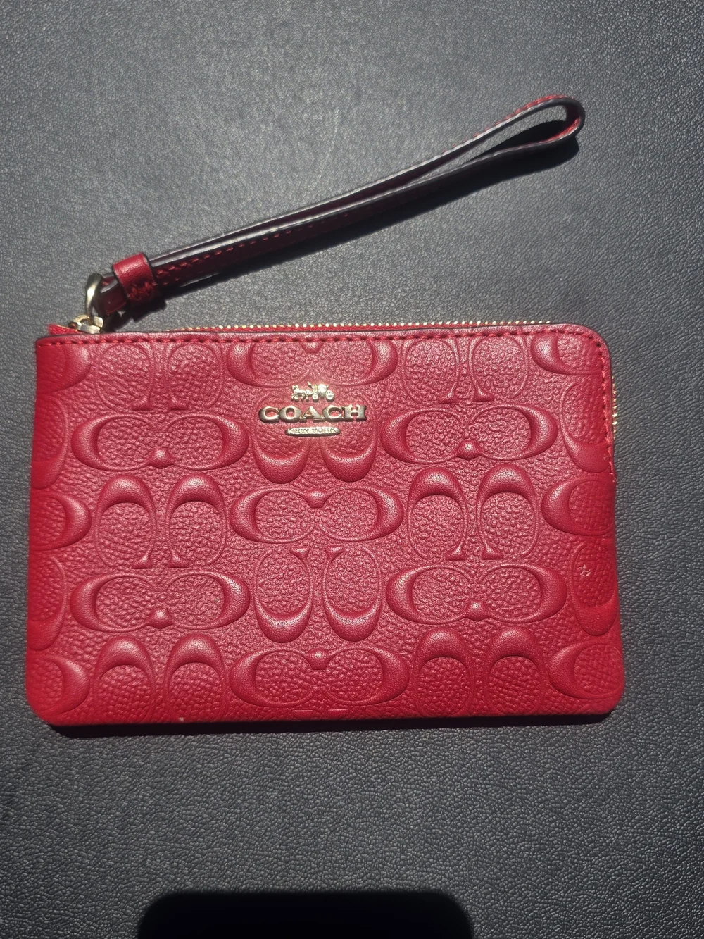 Coach Red Embossed Signature Leather Wristlet